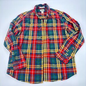 Vintage Plaid Flannel Shirt LL Bean Size L 90s Color Pop Plaid Grunge